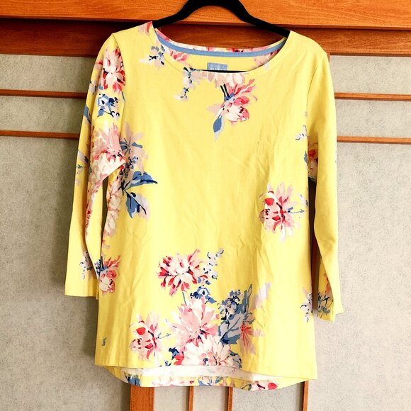 Joules Yellow Floral Blue Red Heavy Cotton Tunic Top Blouse sz US 12 - Picture 1 of 11